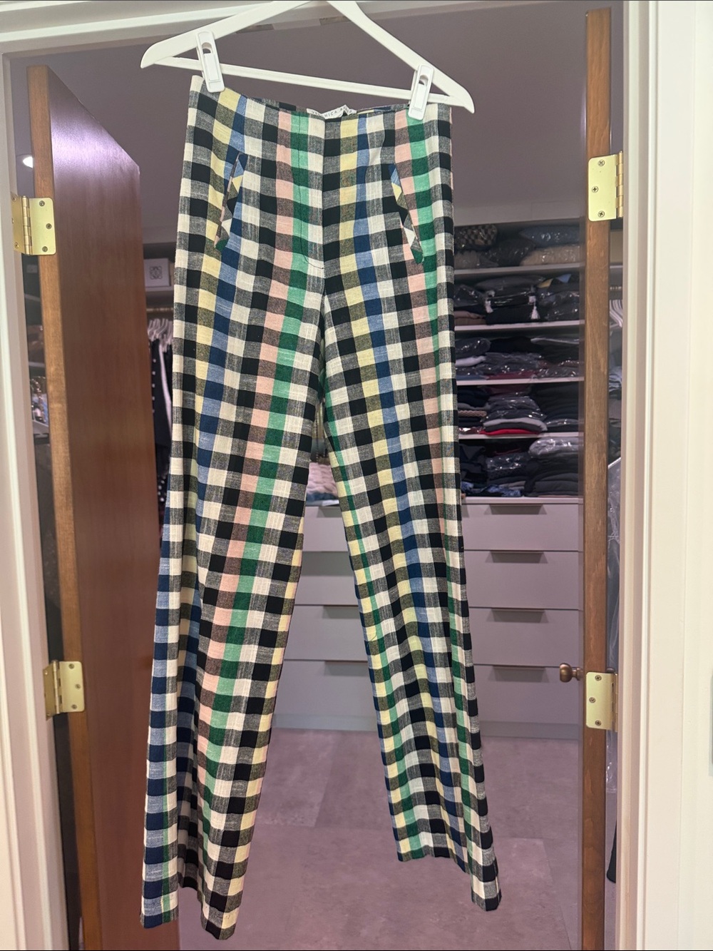 Veronica Beard Multi-Color Checked Wide-Leg Pants